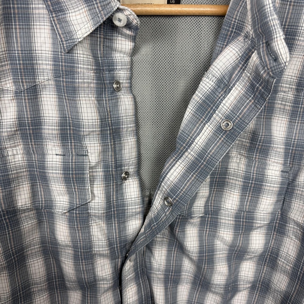 Simms Shirt Mens Large Blue Plaid Vented Fishing Snap Button Front Mesh L/S - Picture 5 of 16